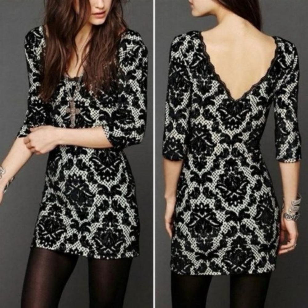 FREE PEOPLE Black Crushed Velvet Baroque Fair Maiden Dress